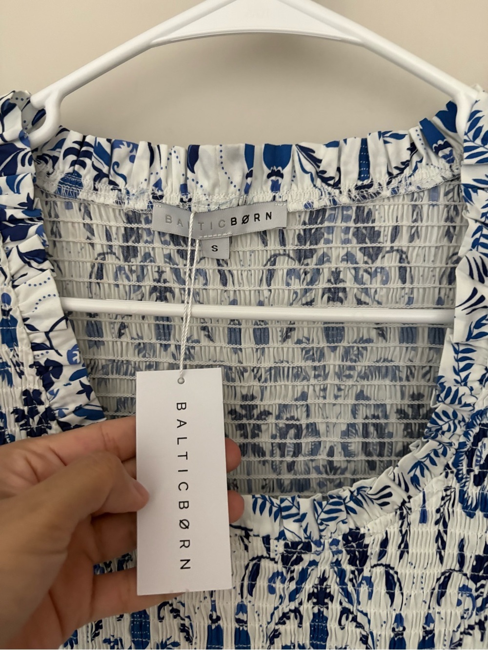Baltic born Blue and White Floral Smocked Midi Dress - NWT Size S - Picture 6 of 7
